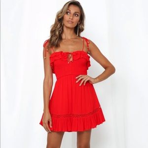 Hello Molly Paphos red tie shoulder dress